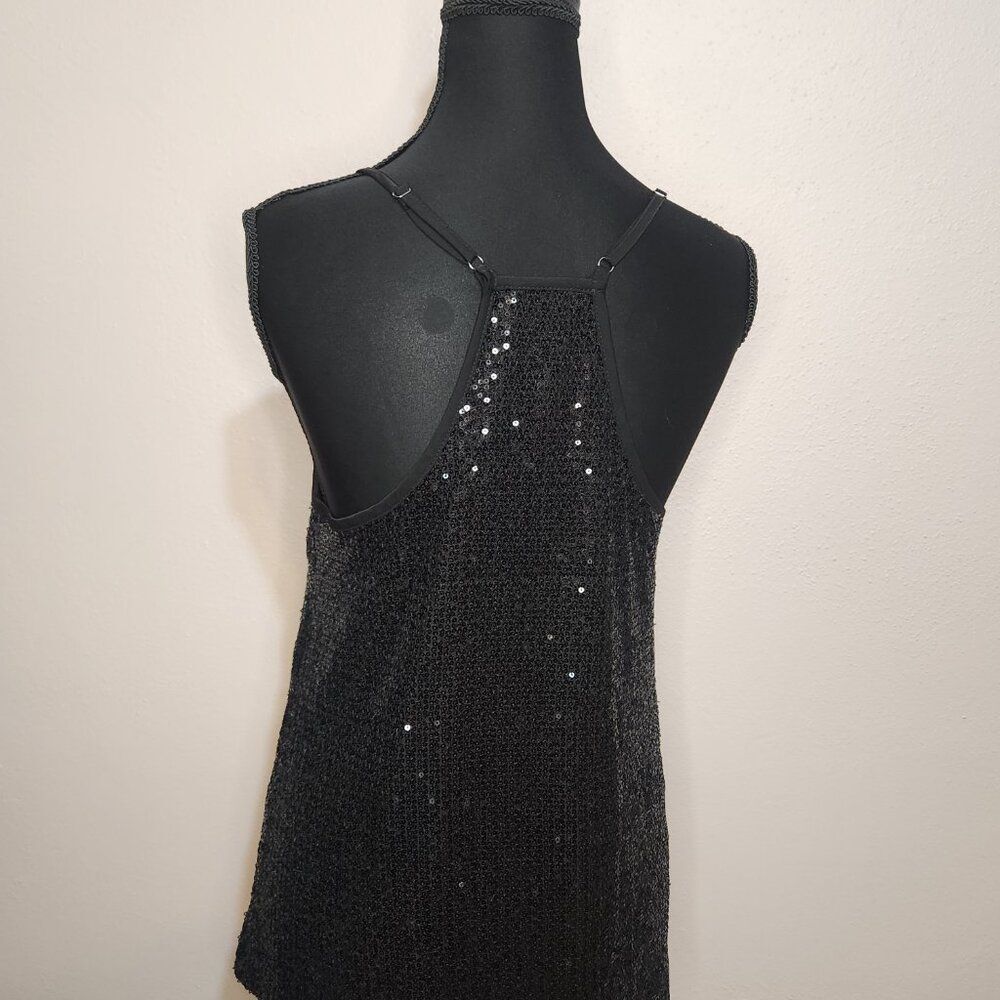 ❤️Sequin Tback Cami Womens Small Black Sequin Vneck Party Night Sparkle❤️ - Picture 6 of 12